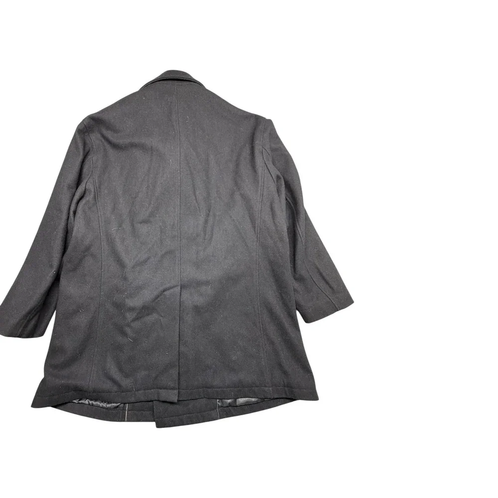 Claiborne Mens XXL Black Wool Blend Pea Coat Double Breasted Zip Bib Overcoat